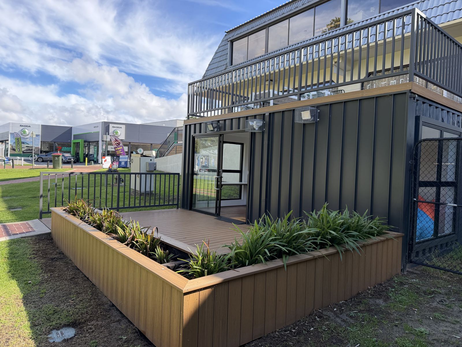 The community space seen from the park